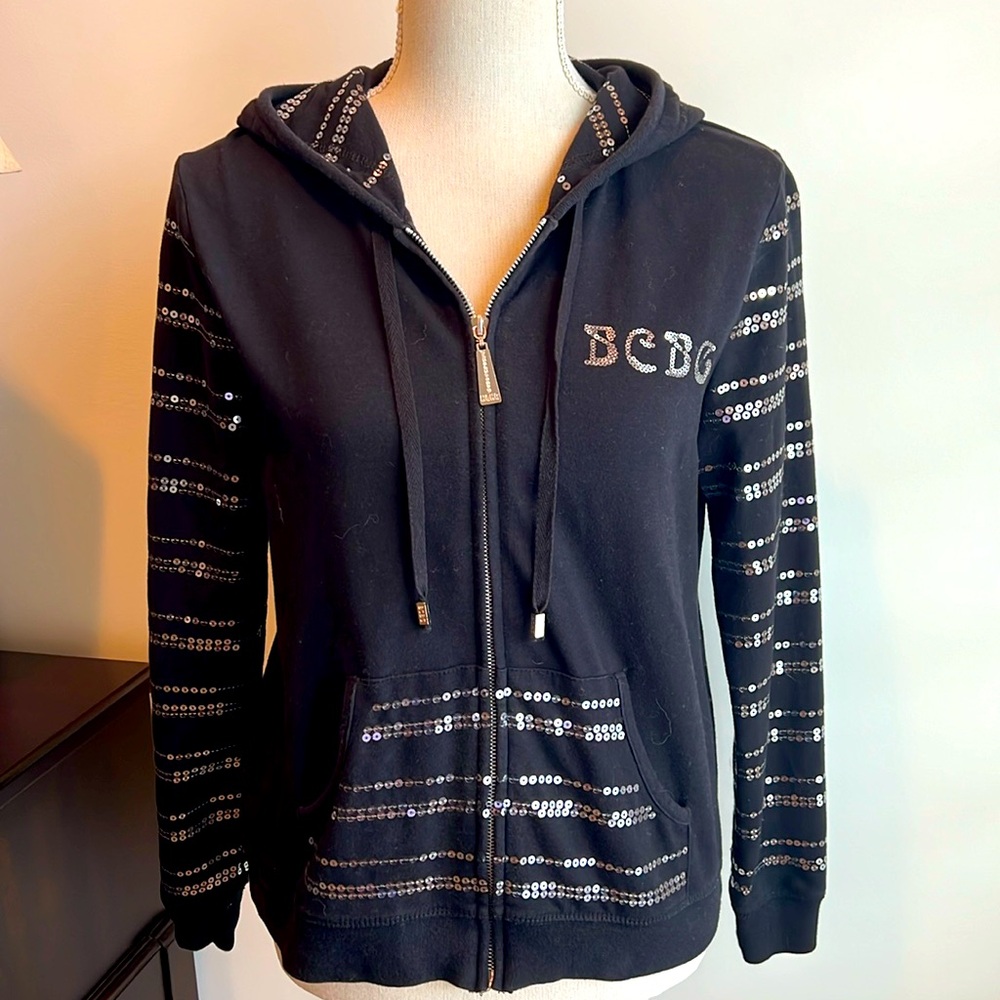 BCBG MAXAZRIA BLACK HOODIE W SEQUINS